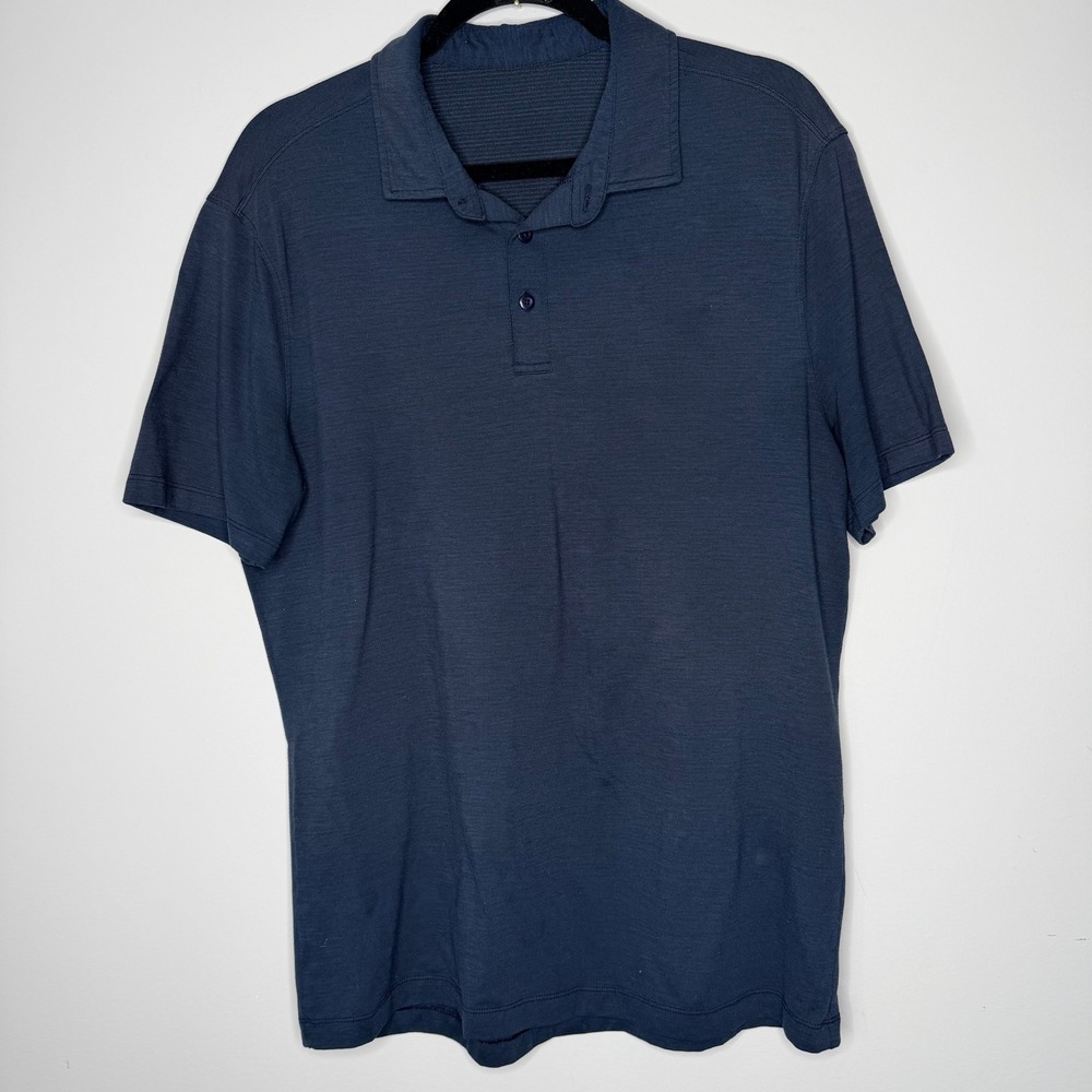 Lululemon Evolution Polo Shirt Mens Large Navy Blue Heathered Short Sleeve Golf